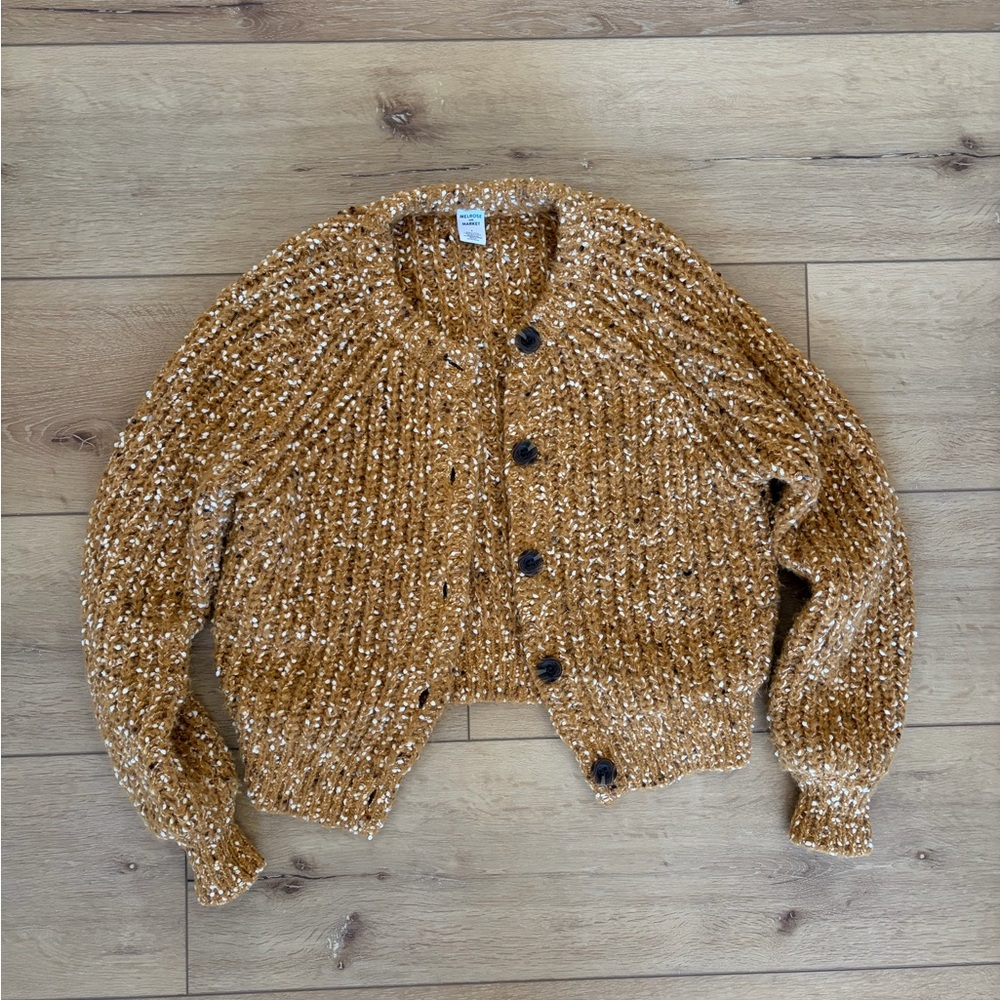 Melrose and Market Chunky Knit Button-Up Cardigan - Brown and Cream